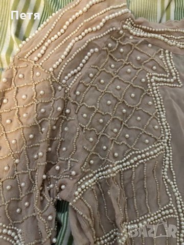 Zara Дамска бежова блуза с перли, снимка 2 - Блузи с дълъг ръкав и пуловери - 24852578