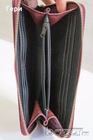 Естествена кожа, дамски портфейл клъч в тъмно бордо марка Giulia, снимка 5 - Портфейли, портмонета - 18832365