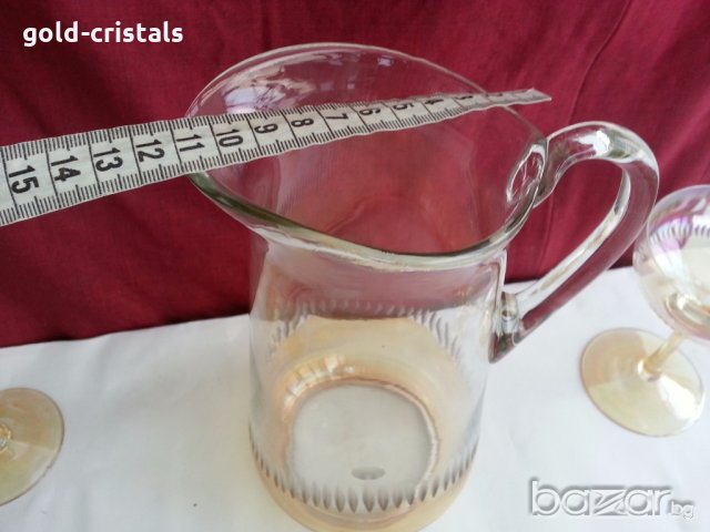 Ретро стъклени чаши за вино кана и чаши перлени и гравирани , снимка 8 - Антикварни и старинни предмети - 20343831