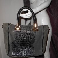 Черна кожена чанта  genuine leather  Made in Italy, снимка 3 - Чанти - 20925400
