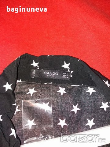 Нова дамска черна риза със звездички на Mango- размер -М-Л, снимка 7 - Ризи - 17644708