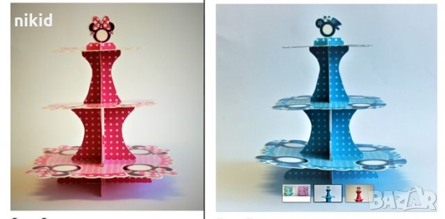 Мики или Мини Маус главички 3 етажна Триетажна поставка стойка за мъфини картонена кексчета, снимка 2 - Други - 23341190