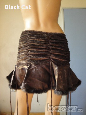Нова ефектна кафява дамска пола, поръбена с естествена заешка кожа с косъм (тип "туту"), рокля,заек, снимка 8 - Поли - 8730064