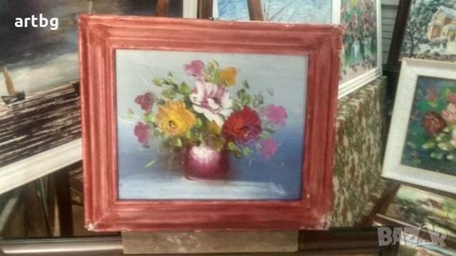 Автентична картина "Ваза с цветя", снимка 4 - Картини - 24766994