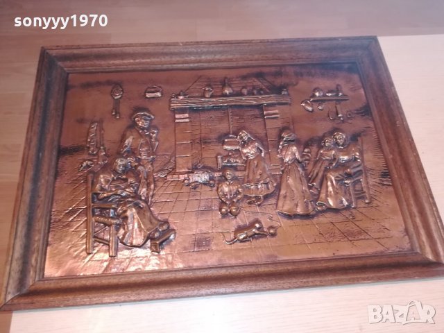 ГОЛЯМА картина-релефна-мед/месинг-73х52см-внос швеицария, снимка 3 - Антикварни и старинни предмети - 21518531