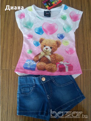 Комплект за момиче от 2 части - туника с дънкови къси панталони, снимка 1 - Комплекти за бебе - 17554543