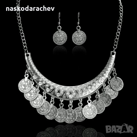 Пендари - етно колие и обеци с пендари златни и сребърни (имитация) подходящи за народна носия