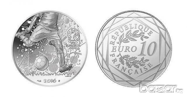 Златна и сребърна монети УЕФА ЕВРО 2016 - 100 И 10 ЕВРО, снимка 3 - Бижутерийни комплекти - 16255943