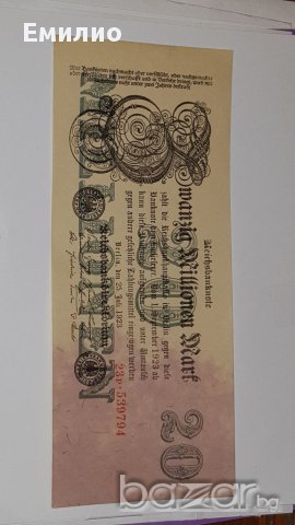 UNC. 20 MILLIONS REICHSMARK 1923, снимка 2 - Нумизматика и бонистика - 17590015