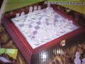 стъклен шах в красива дървена кутия-внос швеицария, снимка 1 - Колекции - 21398922