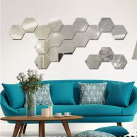 Стикери за стена Огледални стикери плочки шестоъгълни за украса декорация на стена бяна мебели, снимка 5 - Декорация за дома - 23475761