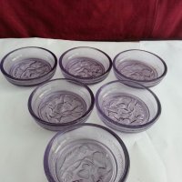 Стъклени лилави чинийки купички, снимка 6 - Антикварни и старинни предмети - 20291778