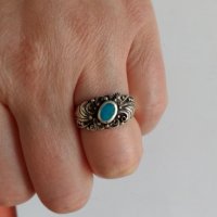 Красив сребърен пръстен с тюркоаз, снимка 3 - Пръстени - 25080067