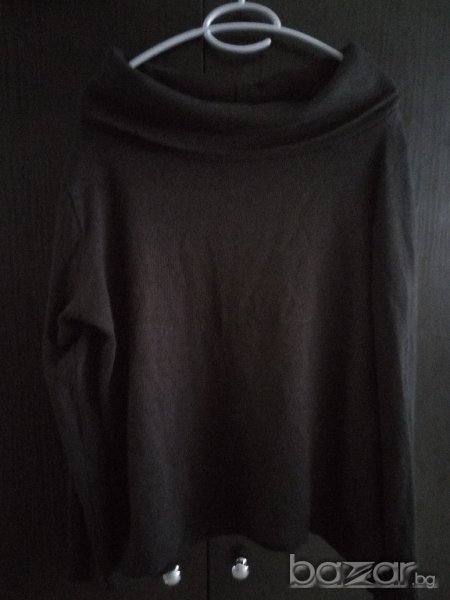 елегантен черен пуловер с голяма яка, снимка 1