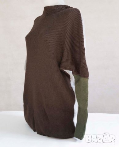 Широк пуловер в кафяво, бежово и сиво марка Fobya , снимка 3 - Блузи с дълъг ръкав и пуловери - 23241718