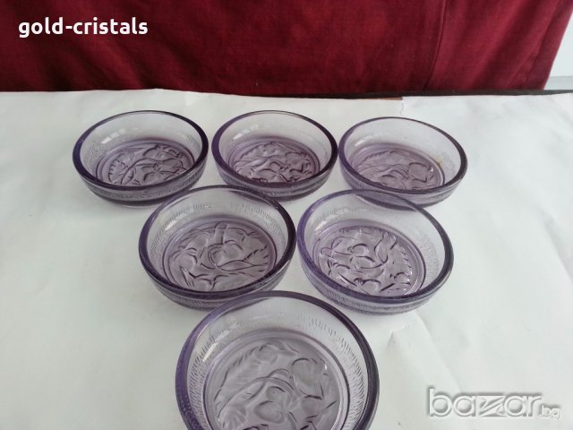 Стъклени лилави чинийки купички, снимка 6 - Антикварни и старинни предмети - 20291778