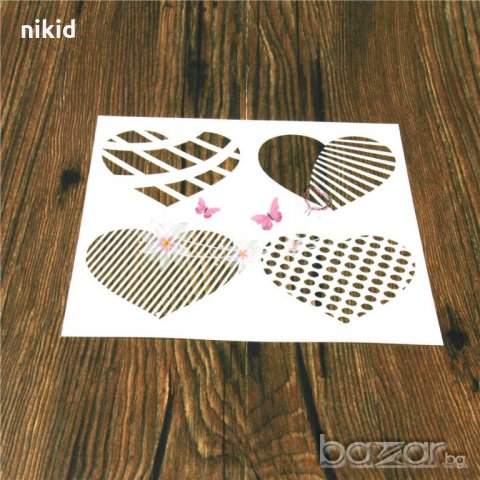 4 сърца  стенсил шаблон за спрей за торта украса кекс декорация с пудра захар боя