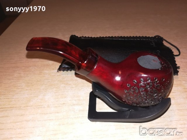 лула с поставка/стоика и кожен калъф-13х5х4см-внос швеицария, снимка 2 - Лули - 20798539