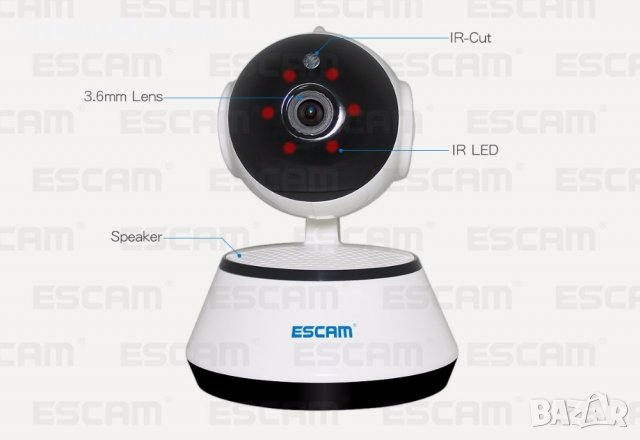 ESCAM G10 HD 1Mpx 720P Wifi IP Камера Бебефон с Микрофон mSD Карта Слот 355° Завъртане 6 LEDs IR-CUT, снимка 13 - Бебефони - 23496478