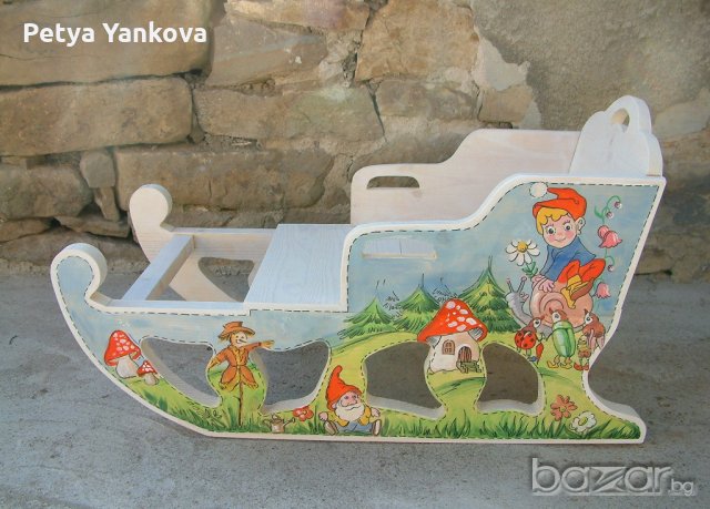 дървена, рисувана  детска шейна, снимка 14 - Други - 8579698