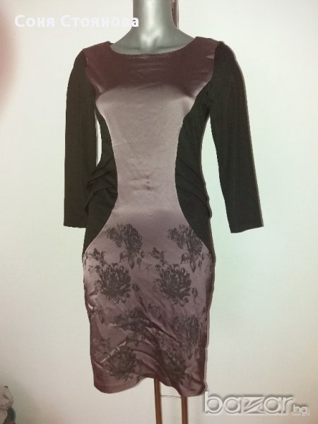 Дамска рокля черно с лилаво, размер М, официална, снимка 1