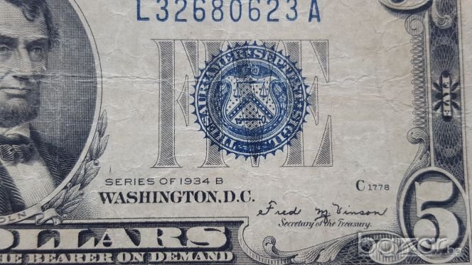 RARE $ 5 DOLLARS 1934-B  Low Issue, снимка 1