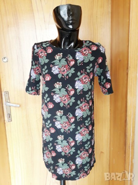 Черна туника/рокля на цветя с 3/4 ръкав М, снимка 1