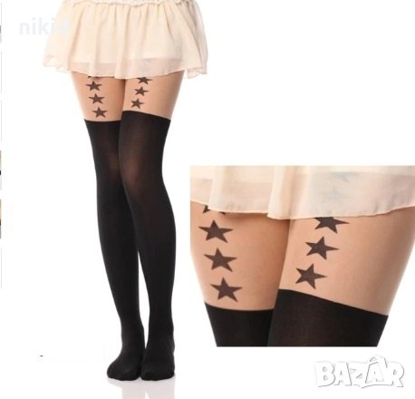 Дамски чорапогащник черно телесен със звезди , снимка 1
