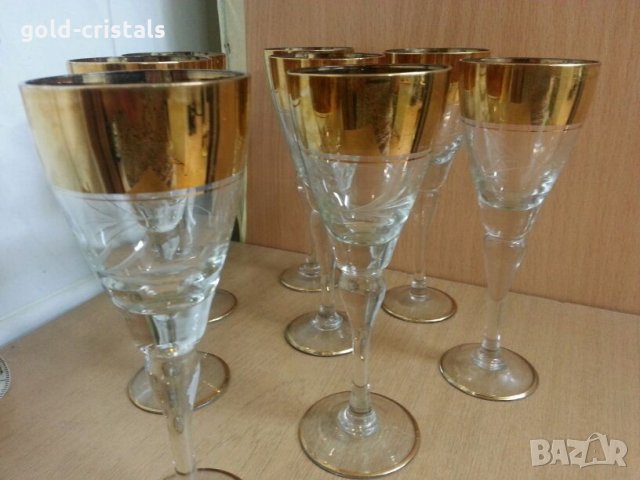 Стари стъклени чаши гравирани с златен кант, снимка 3 - Антикварни и старинни предмети - 22387900