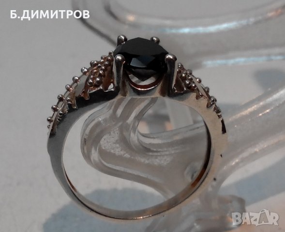 Стар сребърен руски СССР пръстен с оникс цирконий и злато, снимка 6 - Пръстени - 22794732