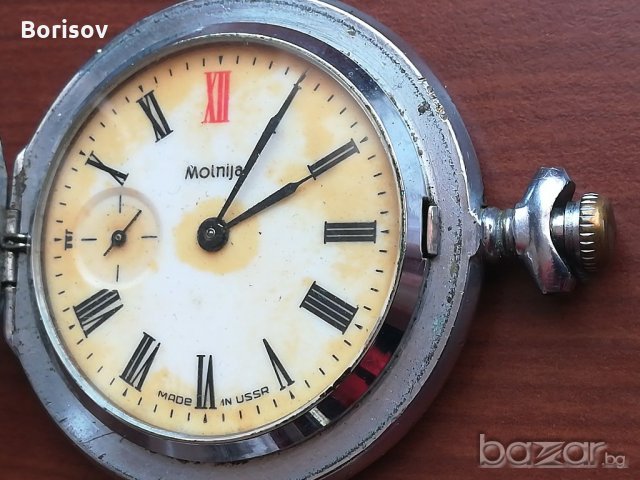 Руски джобен часовник Molnija, снимка 5 - Антикварни и старинни предмети - 20376929