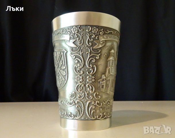 Гравирана чаша от калай. , снимка 4 - Антикварни и старинни предмети - 25778268