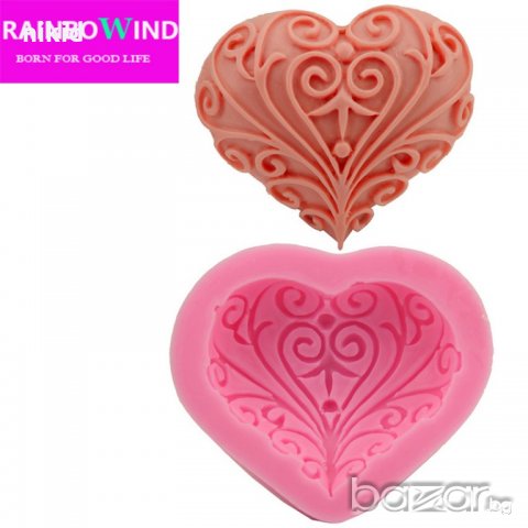 голямо релефно сърце силиконов молд форма за украса торта с фондан шоколад гипс сапун