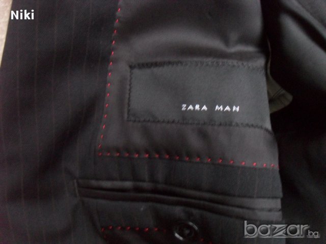 Черно раирано мъжко сако Зара, снимка 7 - Сака - 11657251