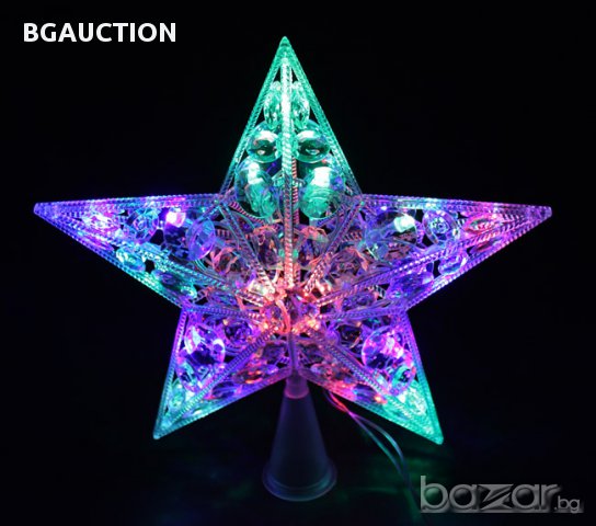 20 см. диаметър Коледна светеща ЛЕД / LED коледна звезда, неонови ярки светодиодни цветове, снимка 2 - Коледни подаръци - 16469603