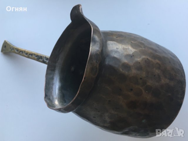 Старо медно калайдисано джезве, снимка 3 - Антикварни и старинни предмети - 25637170