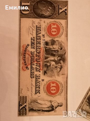 USA $ 10 DOLLARS HAGERSTOWN BANK NEW YORK 18** AUNC, снимка 3 - Нумизматика и бонистика - 23569403