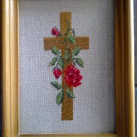  гоблени "две врабчета", "Мелница", "Кръст и роза", снимка 7 - Гоблени - 19348090