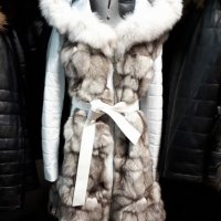 Дамско дълго палто от лисица и естествена агеншка кожа с качулка код 423, снимка 1 - Палта, манта - 23766876