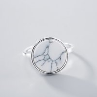 Сребърен пръстен Мраморен камък, снимка 2 - Пръстени - 19125531