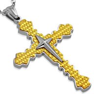 Двуцветен двоен кръст с позлатена основа, снимка 1 - Колиета, медальони, синджири - 12908230