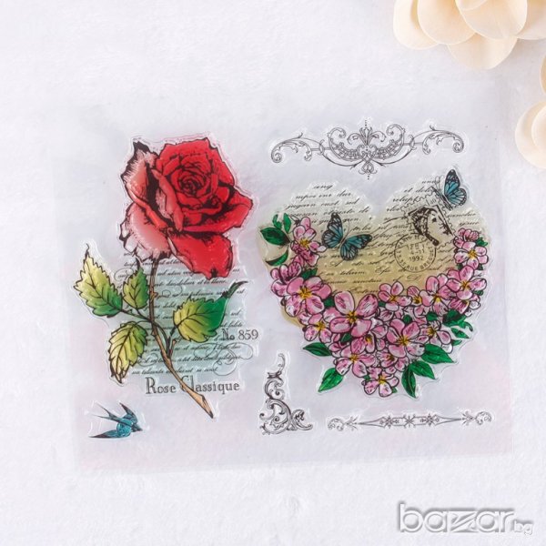 Роза цветя пеперуди писмо силиконов гумен печат декор украса за бисквитки фондан Scrapbooking, снимка 1