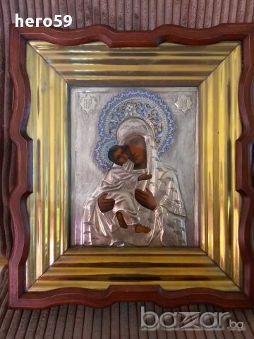 Руска домашна сребърна икона с емайл сребро /84/сребро,златна/, снимка 1