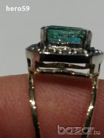 Стар античен дамски златен пръстен,с изумруд и диаманти, снимка 10 - Пръстени - 16741614