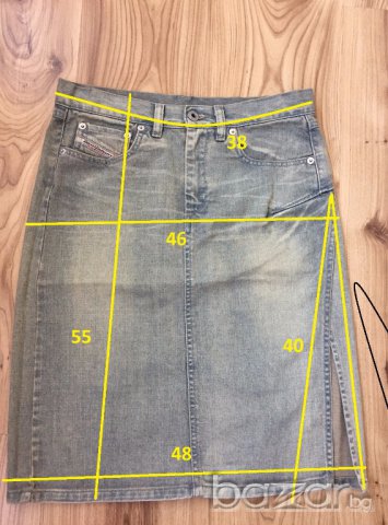 Дамска дънкова пола DIESEL оригинал, size 26/S, с голяма цепка отстрани, като нова, снимка 10 - Поли - 17756637