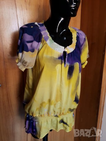 Жълто-лилава феерична блузка тип балон Л, снимка 2 - Туники - 25137515