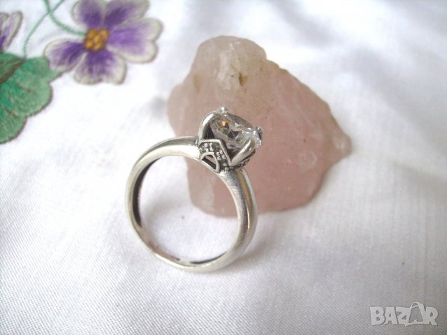Старинен Сребърен Пръстен с Голям Първокачествен циркон, снимка 3 - Пръстени - 24796317