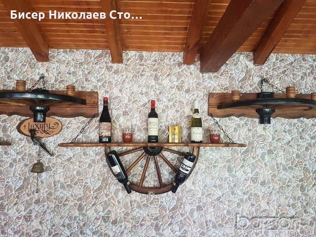 Рафт-етажерка за вино от колело на каруца!, снимка 5 - Декорация за дома - 20488978