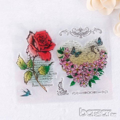 Роза цветя пеперуди писмо силиконов гумен печат декор украса за бисквитки фондан Scrapbooking, снимка 1 - Други - 21045920