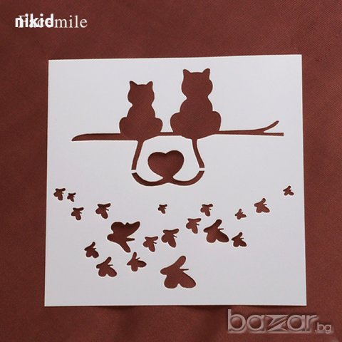 2 котки и пеперуди стенсил шаблон за спрей за торта украса кекс декорация с пудра захар боя